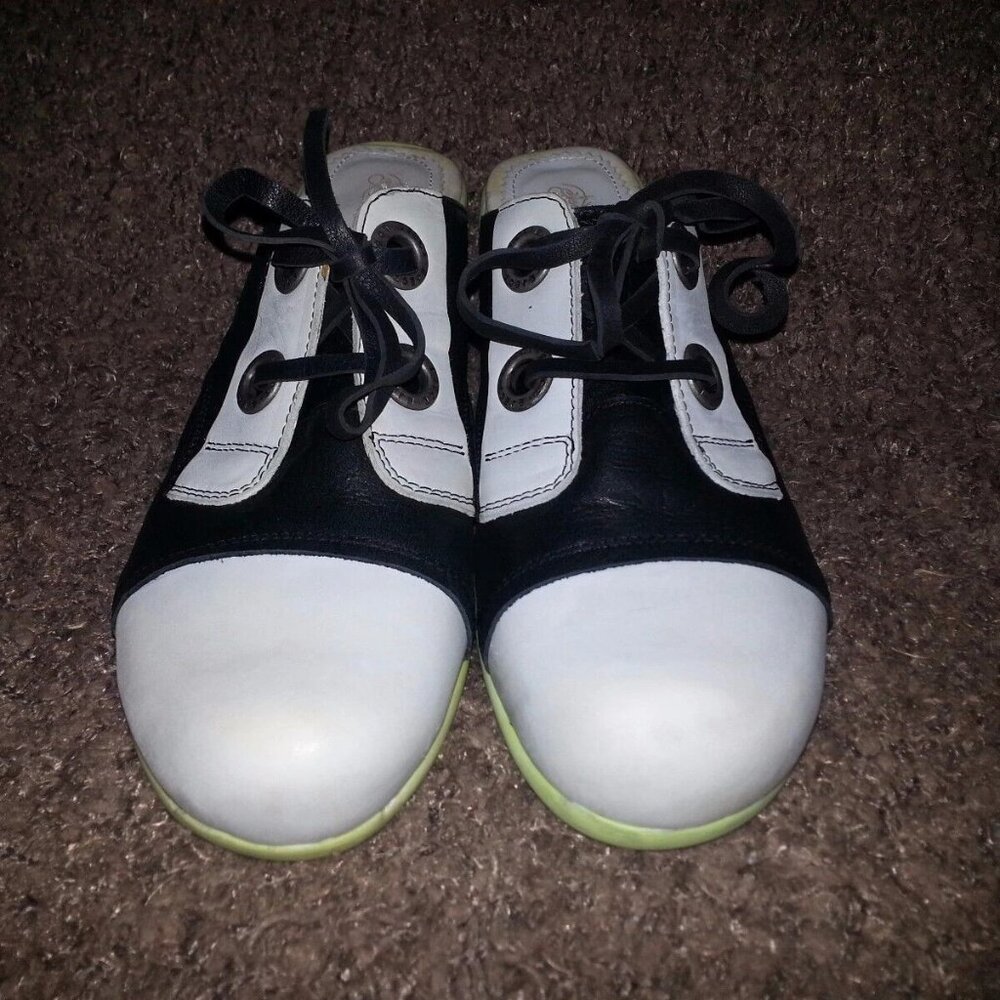 EJECT Portugal-Oxford Style Slip Ons-Black/Off White Leather-Sz 41-10.5 US-NM - Picture 3 of 7